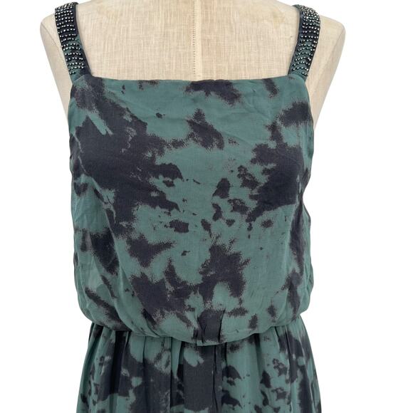 Zara Maxi Dress Tie Dye Printed Chiffon Beaded Straps‎ Green Size Small - Picture 5 of 16